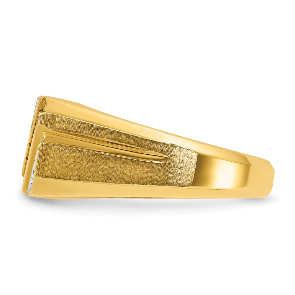 14k Yellow Gold Men's Created Sapphire and Diamond Satin Complete Ring