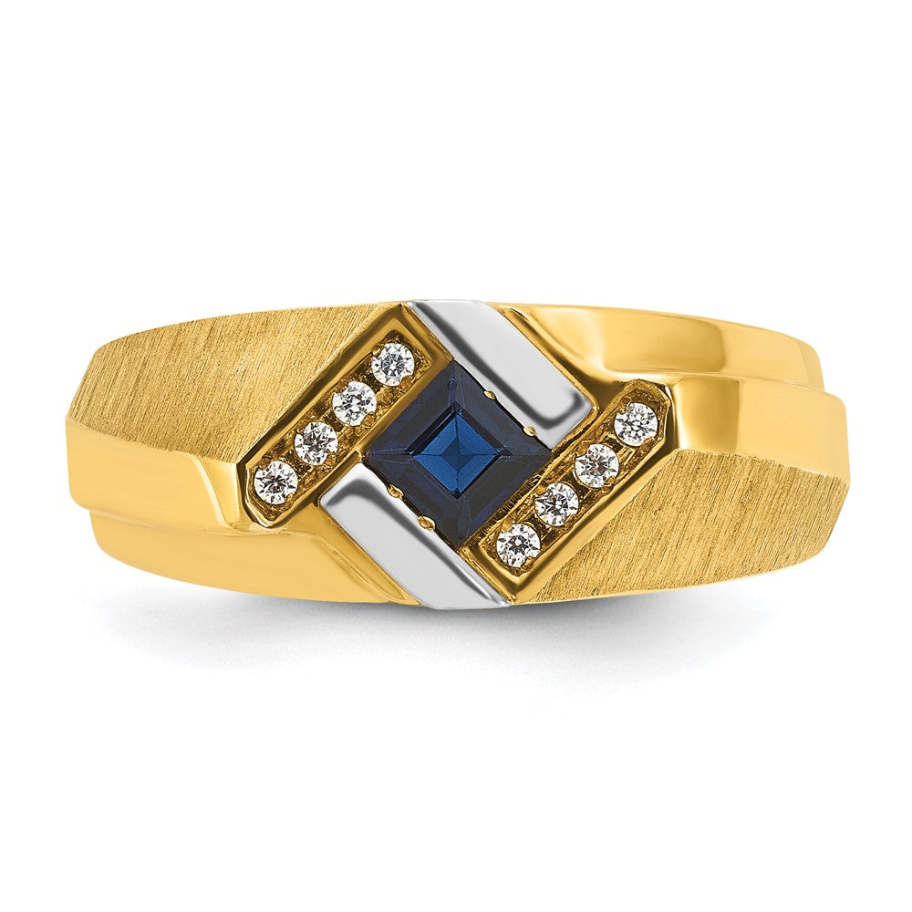 10K Yellow Gold Ibgoodman Men'S Cr.Sapphire And Diamond Satin Complete Ring
