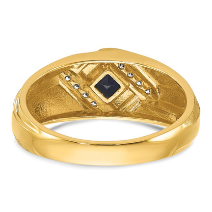 10K Yellow Gold Ibgoodman Men'S Cr.Sapphire And Diamond Satin Complete Ring