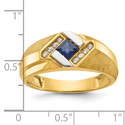 10K Yellow Gold Ibgoodman Men'S Cr.Sapphire And Diamond Satin Complete Ring