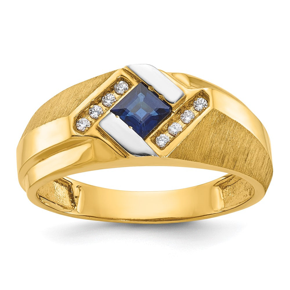 10K Yellow Gold Ibgoodman Men'S Cr.Sapphire And Diamond Satin Complete Ring