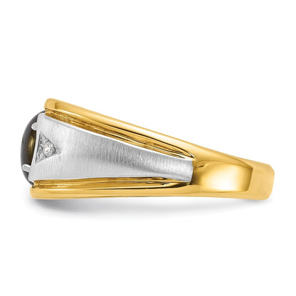 10K Two-Tone Ibgoodman Men'S Polished Satin And Grooved Black Star Sapphire A Quality Diamond Ring