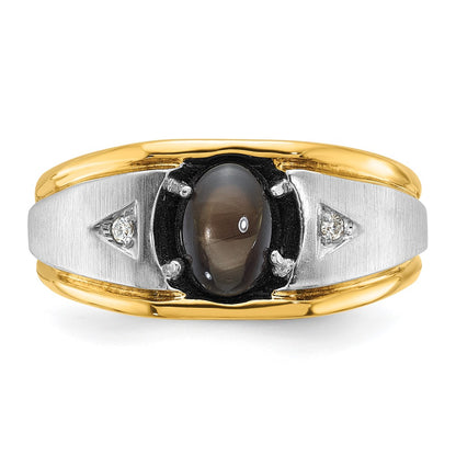 10K Two-Tone Ibgoodman Men'S Polished Satin And Grooved Black Star Sapphire A Quality Diamond Ring