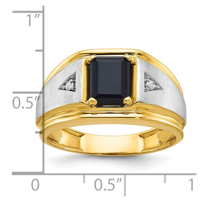 10K Two-Tone Ibgoodman Men'S Satin Onyx And Diamond Complete Ring