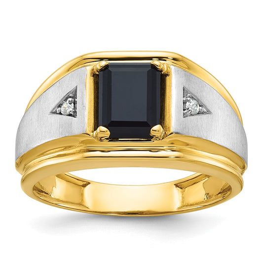 10K Two-Tone Ibgoodman Men'S Satin Onyx And Diamond Complete Ring