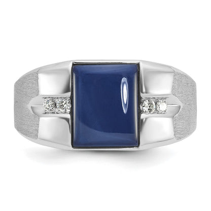10K White Gold 10Kw Ibgoodman Men'S Cr.Blue Star Sapphire And Diamond Satin Complete Ring