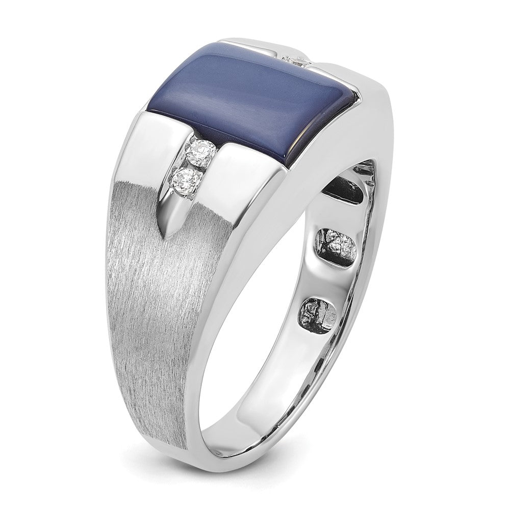 10K White Gold 10Kw Ibgoodman Men'S Cr.Blue Star Sapphire And Diamond Satin Complete Ring