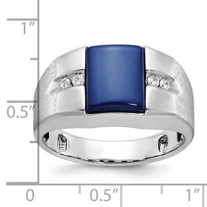 10K White Gold 10Kw Ibgoodman Men'S Cr.Blue Star Sapphire And Diamond Satin Complete Ring