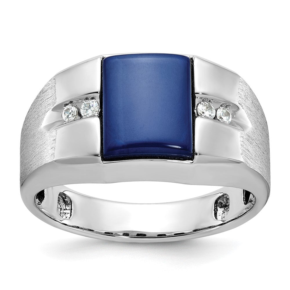 10K White Gold 10Kw Ibgoodman Men'S Cr.Blue Star Sapphire And Diamond Satin Complete Ring