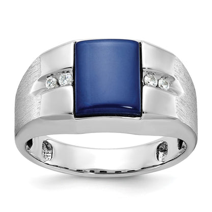 10K White Gold 10Kw Ibgoodman Men'S Cr.Blue Star Sapphire And Diamond Satin Complete Ring