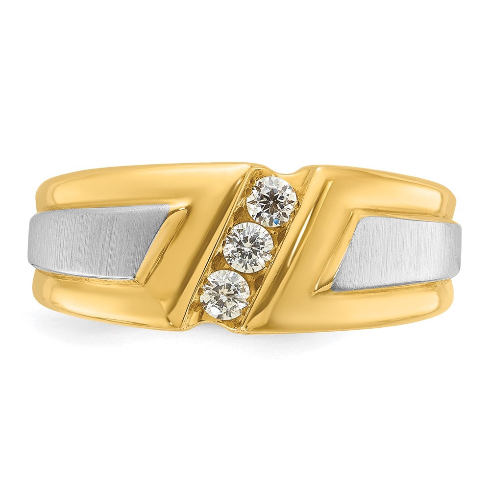 10K Two-Tone Ibgoodman Men'S Polished And Satin 3-Stone Ring Mounting