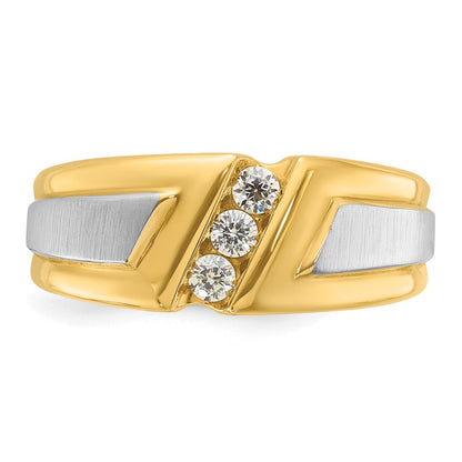 10K Two-Tone Ibgoodman Men'S Polished And Satin 3-Stone Ring Mounting