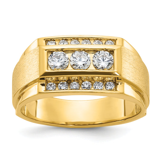 14k Yellow Gold 3/4 Ct. Lab Grown Diamond VS/SI+ G+ Polished and Satin Men's Ring