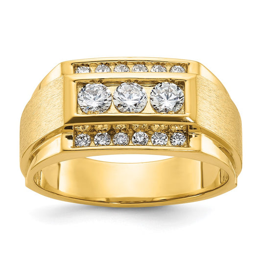 14k Yellow Gold 3/4 Ct. Lab Grown Diamond VS/SI+ G+ Polished and Satin Men's Ring