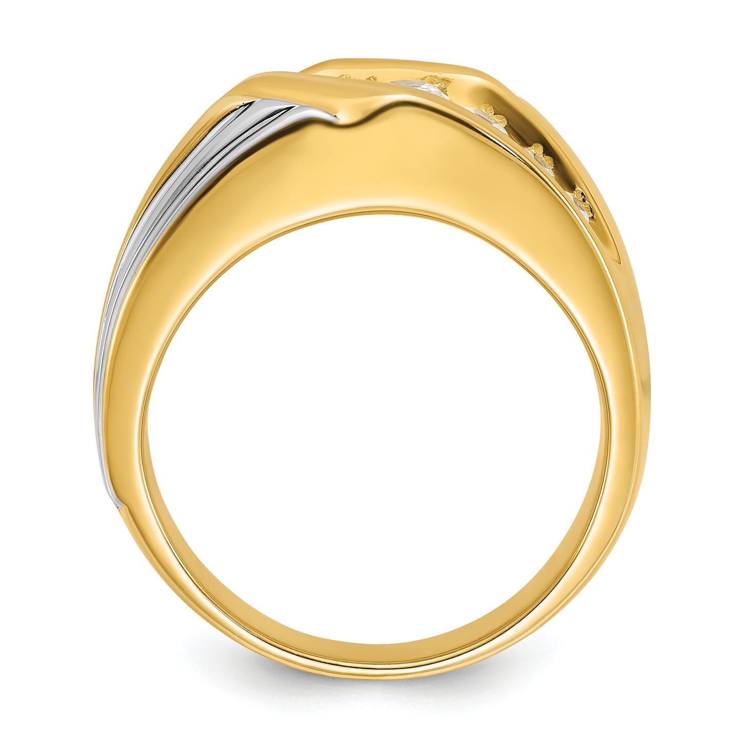 14k Two-tone Two Tone 1 Ct. Lab Grown Diamond VS/SI+ G+ Polished and Grooved Men's Ring