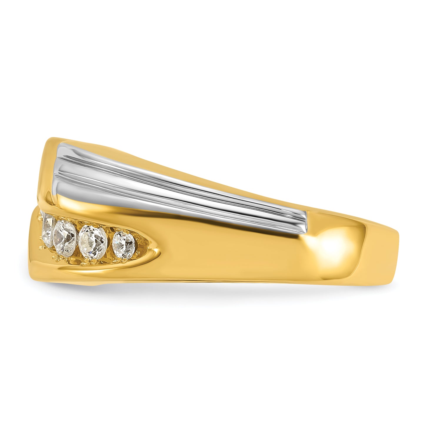 14k Two-tone Two Tone 1 Ct. Lab Grown Diamond VS/SI+ G+ Polished and Grooved Men's Ring