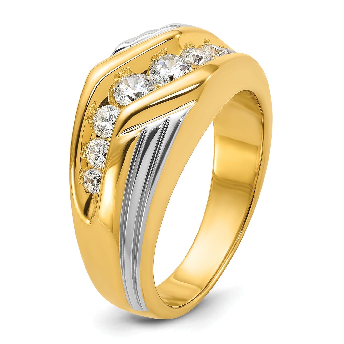 14k Two-tone Two Tone 1 Ct. Lab Grown Diamond VS/SI+ G+ Polished and Grooved Men's Ring