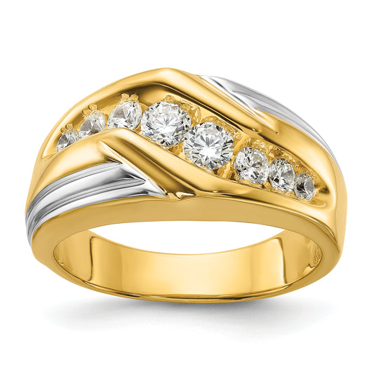 14k Two-tone Two Tone 1 Ct. Lab Grown Diamond VS/SI+ G+ Polished and Grooved Men's Ring