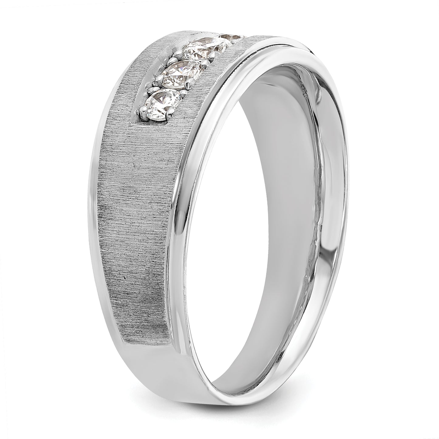 14k White Gold 1/2 Ct. Lab Grown Diamond VS/SI+ G+ Polished and Brushed Five Stone Men's Ring