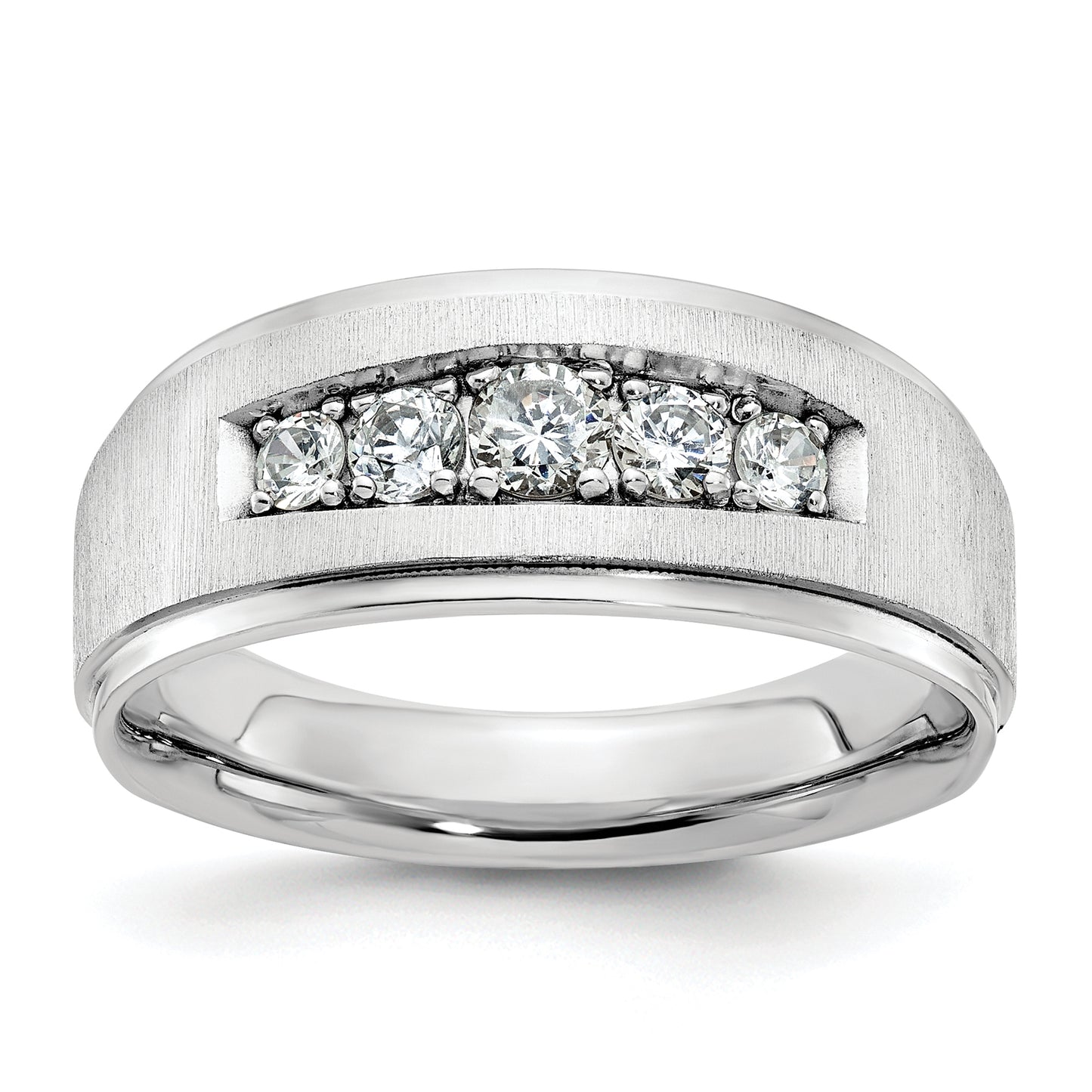 14k White Gold 1/2 Ct. Lab Grown Diamond VS/SI+ G+ Polished and Brushed Five Stone Men's Ring