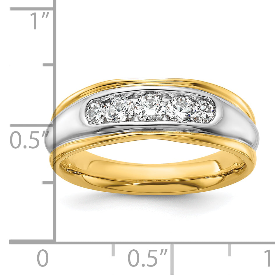 14k Two-tone Two Tone 1/2 Ct. Lab Grown Diamond VS/SI+ G+ Polished and Grooved Men's Ring