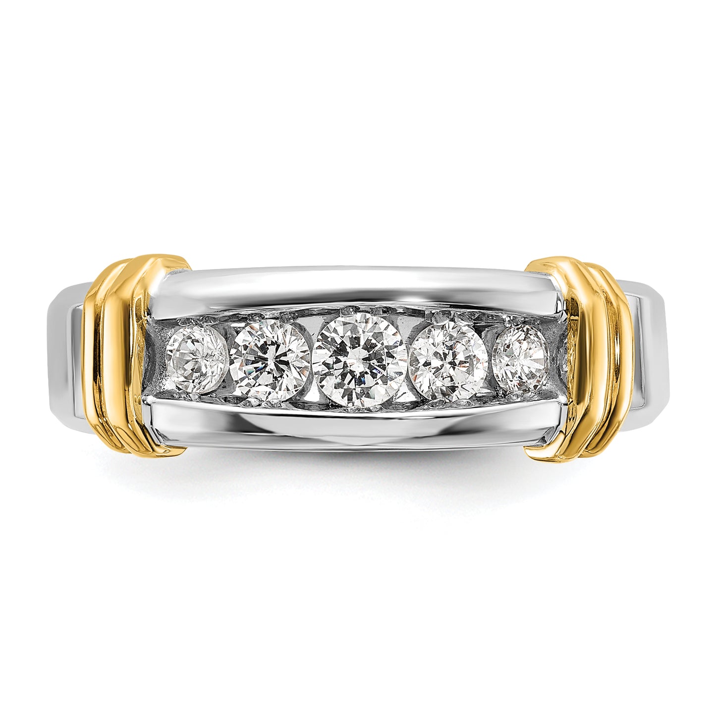 14k Two-tone Two Tone 1/2 Ct. Lab Grown Diamond VS/SI+ G+ Five Stone Polished Men's Ring