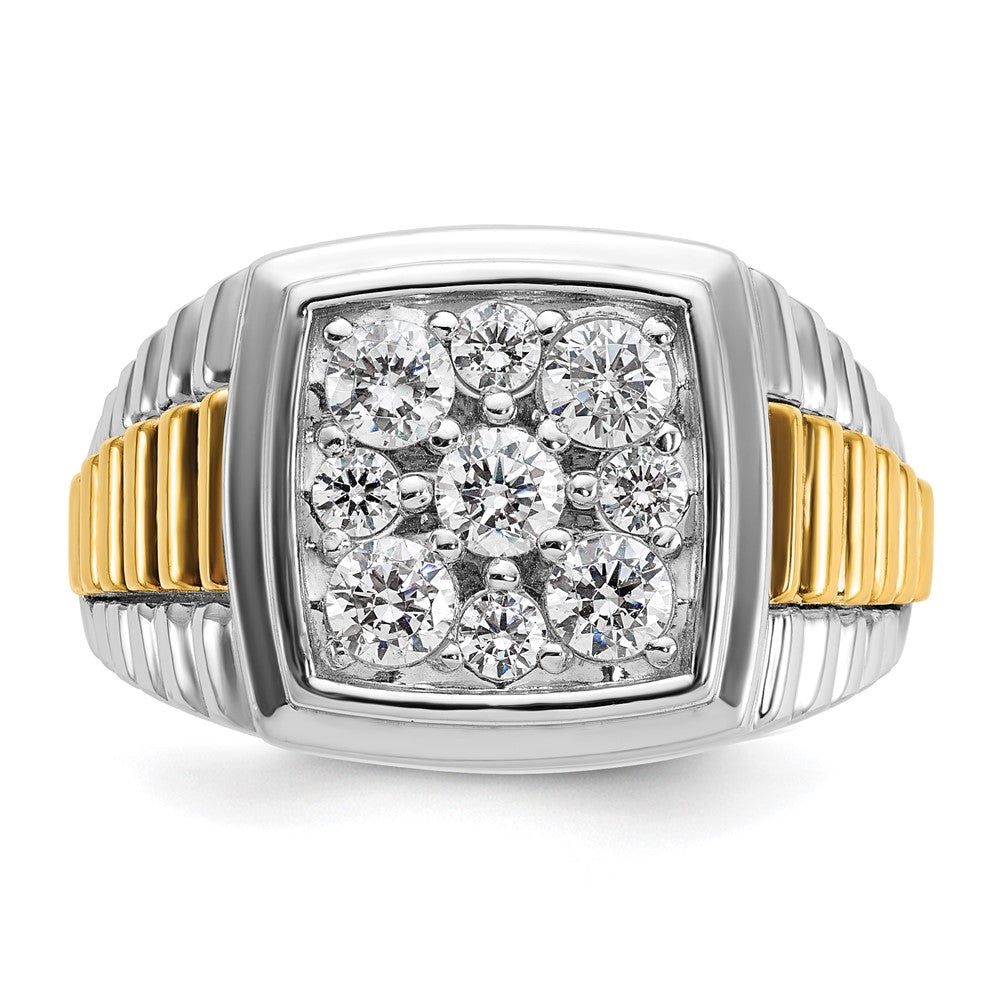 10K Two-Tone Ibgoodman Men'S Polished And Textured 1 Carat A Quality Diamond Cluster Ring