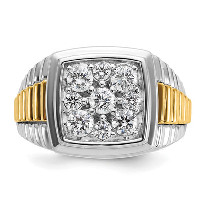 10K Two-Tone Ibgoodman Men'S Polished And Textured 1 Carat A Quality Diamond Cluster Ring