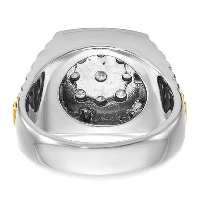 10K Two-Tone Ibgoodman Men'S Polished And Textured 1 Carat A Quality Diamond Cluster Ring