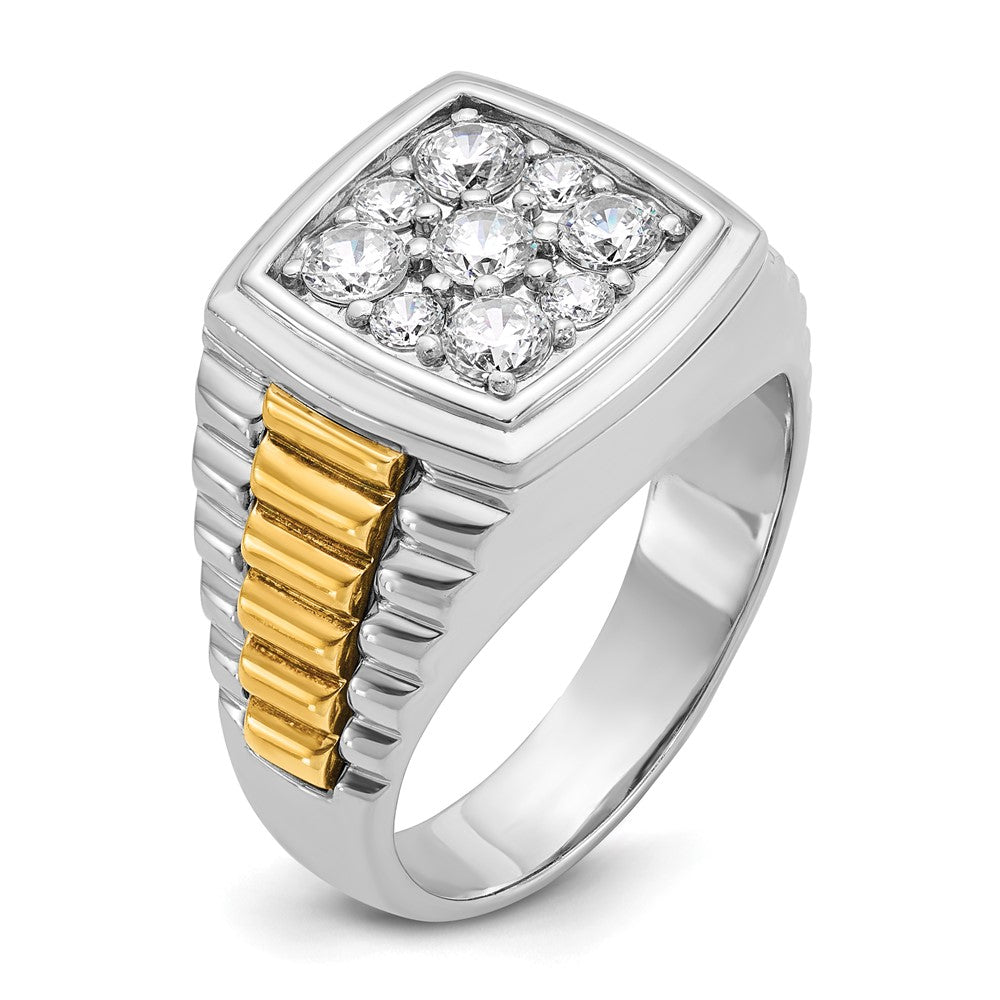 10K Two-Tone Ibgoodman Men'S Polished And Textured 1 Carat A Quality Diamond Cluster Ring