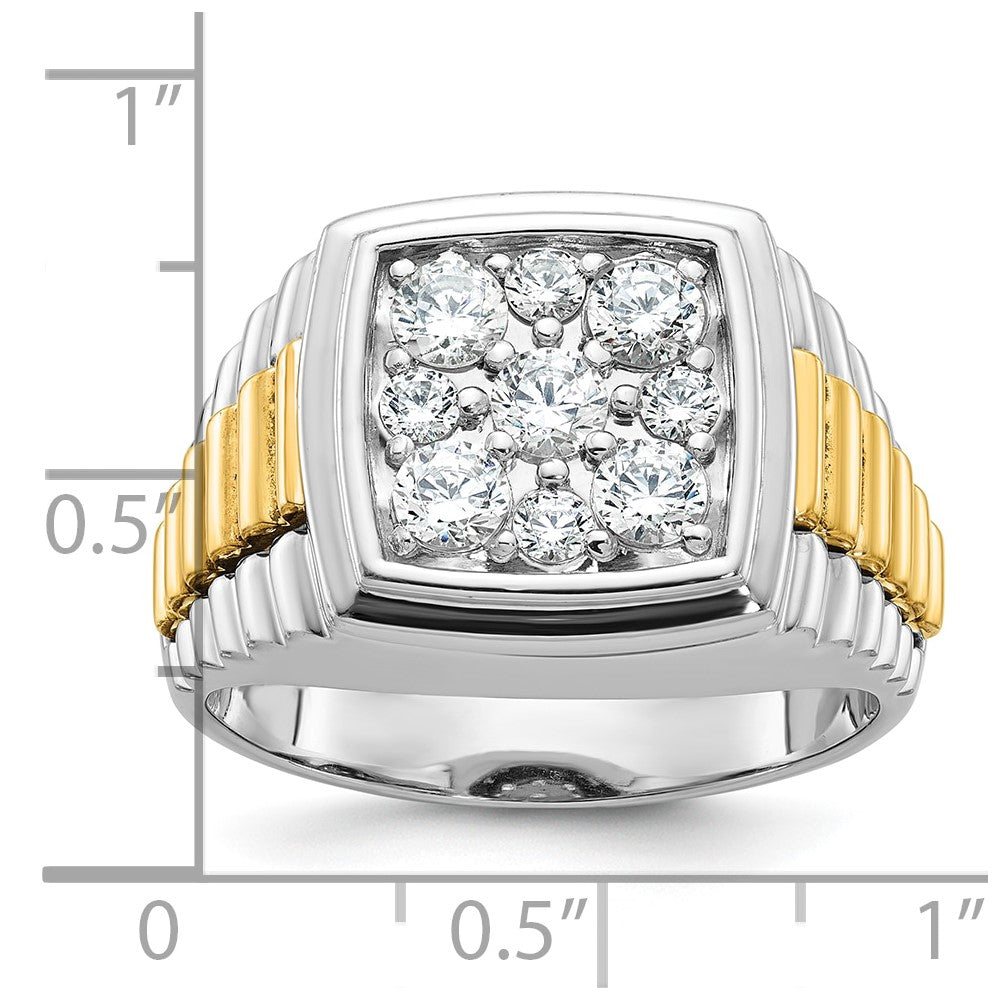 10K Two-Tone Ibgoodman Men'S Polished And Textured 1 Carat A Quality Diamond Cluster Ring