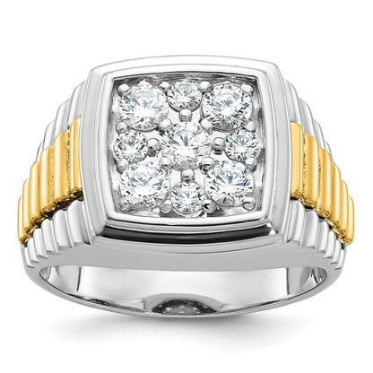 10K Two-Tone Ibgoodman Men'S Polished And Textured 1 Carat A Quality Diamond Cluster Ring