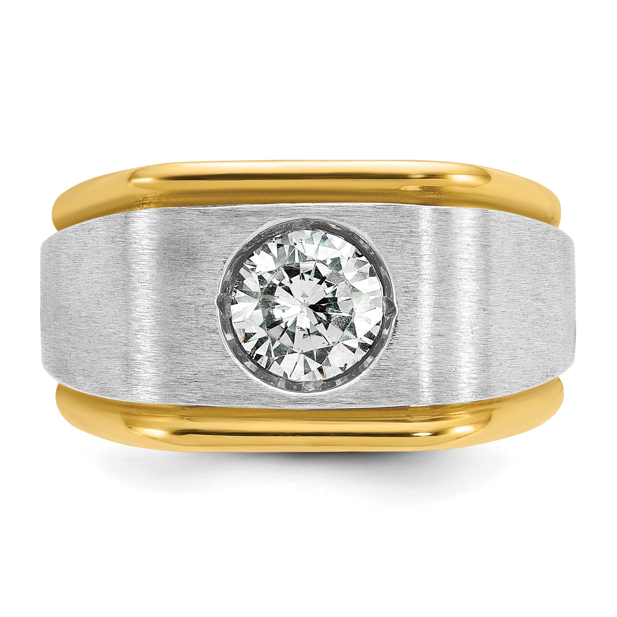 14k Two-tone Two Tone 1 Ct. Lab Grown Diamond VS/SI+ G+ Polished and Satin Men's Ring