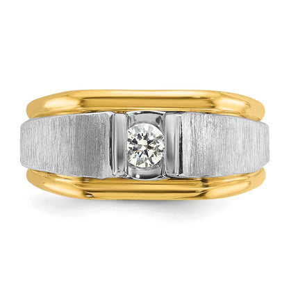14k Two-tone  Two Tone 1/4 Ct. Lab Grown Diamond VS/SI+ G+ Complete Polished and Satin Men's Ring