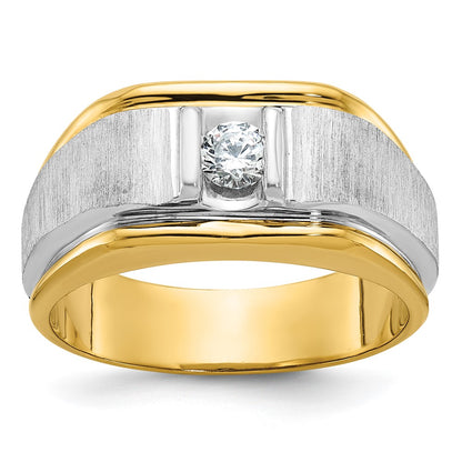 14k Two-tone  Two Tone 1/4 Ct. Lab Grown Diamond VS/SI+ G+ Complete Polished and Satin Men's Ring