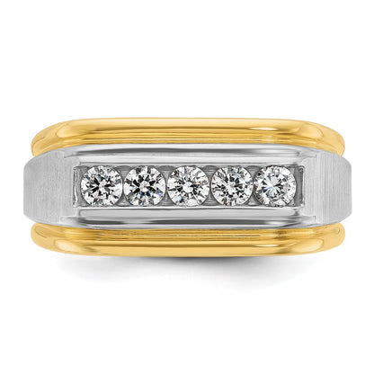 10K Two-Tone Ibgoodman Men'S Polished Satin And Grooved 5-Stone 1/2 Carat A Quality Diamond Ring