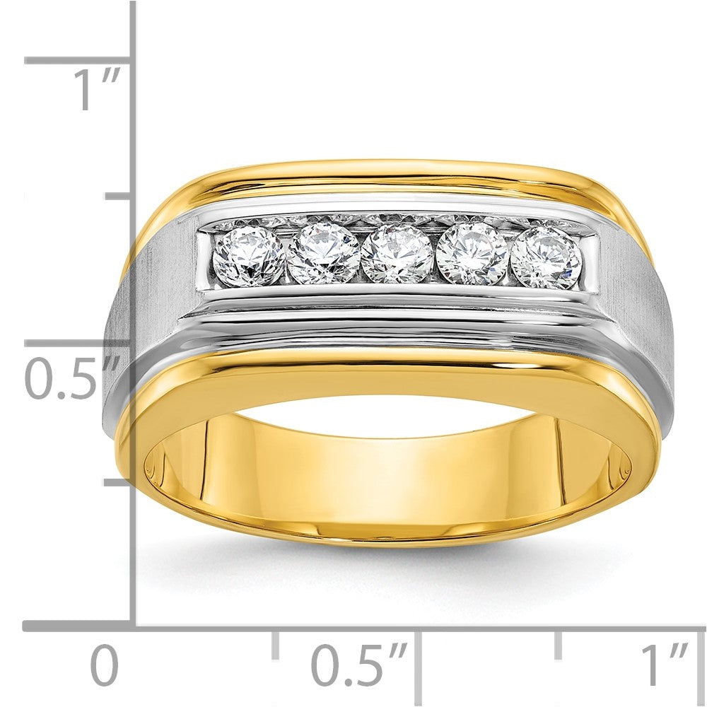 10K Two-Tone Ibgoodman Men'S Polished Satin And Grooved 5-Stone 1/2 Carat A Quality Diamond Ring