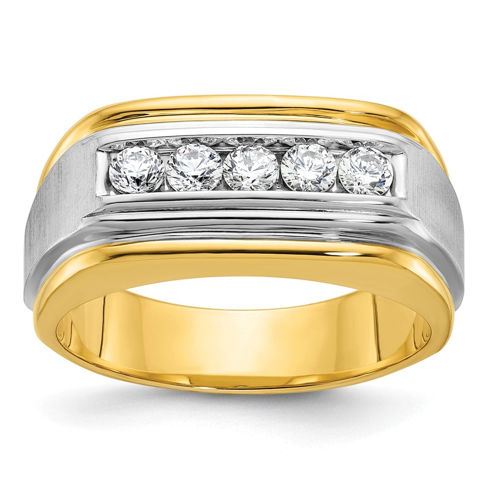 10K Two-Tone Ibgoodman Men'S Polished Satin And Grooved 5-Stone 1/2 Carat A Quality Diamond Ring