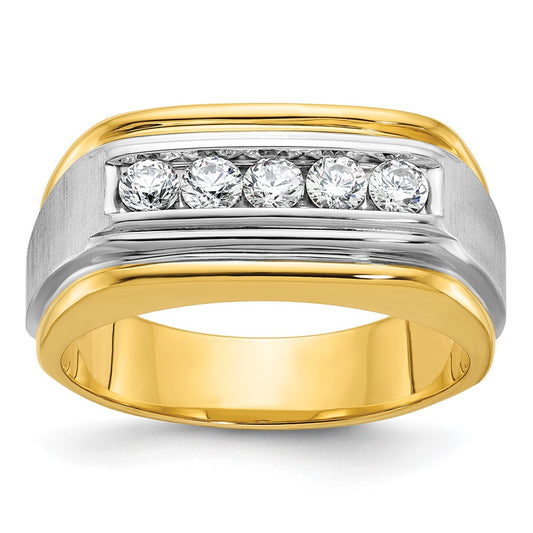 10K Two-Tone Ibgoodman Men'S Polished Satin And Grooved 5-Stone 1/2 Carat A Quality Diamond Ring