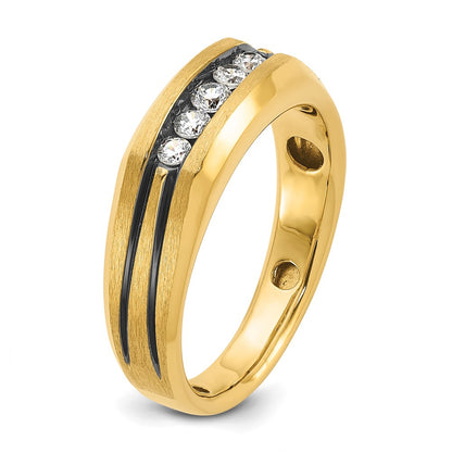10K Yellow Gold Ibgoodman Men'S Polished Satin And Grooved 5-Stone Ring Mounting