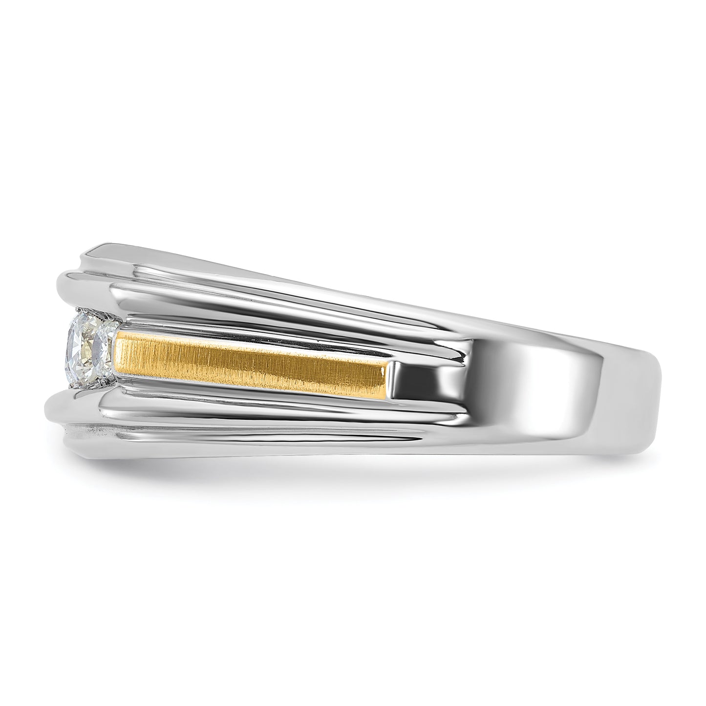 14k Two-tone Two Tone 1/2 Ct. Lab Grown Diamond VS/SI+ G+ Polished Satin and Grooved Five Stone Men's Ring