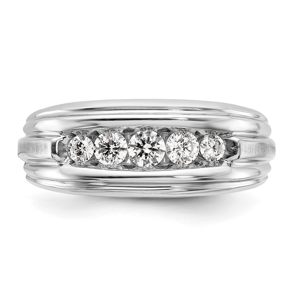 14k Two-tone Two Tone 1/2 Ct. Lab Grown Diamond VS/SI+ G+ Polished Satin and Grooved Five Stone Men's Ring