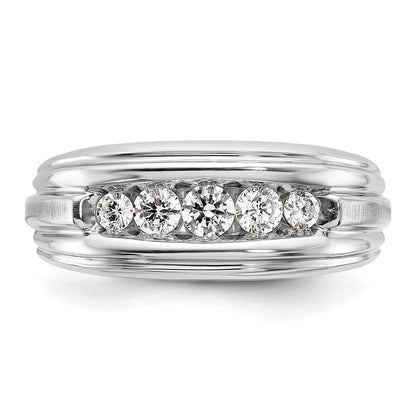 14k Two-tone Two Tone 1/2 Ct. Lab Grown Diamond VS/SI+ G+ Polished Satin and Grooved Five Stone Men's Ring