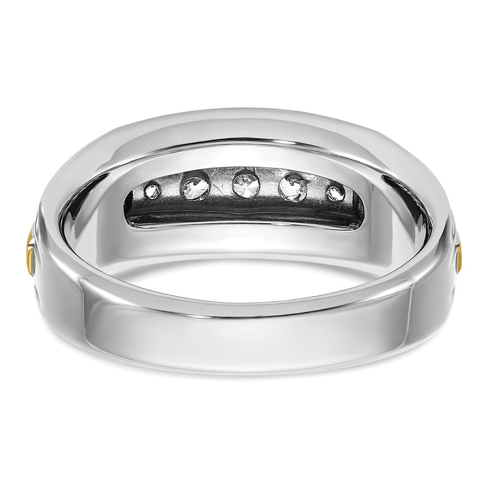 14k Two-tone Two Tone 1/2 Ct. Lab Grown Diamond VS/SI+ G+ Polished Satin and Grooved Five Stone Men's Ring