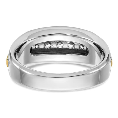 14k Two-tone Two Tone 1/2 Ct. Lab Grown Diamond VS/SI+ G+ Polished Satin and Grooved Five Stone Men's Ring