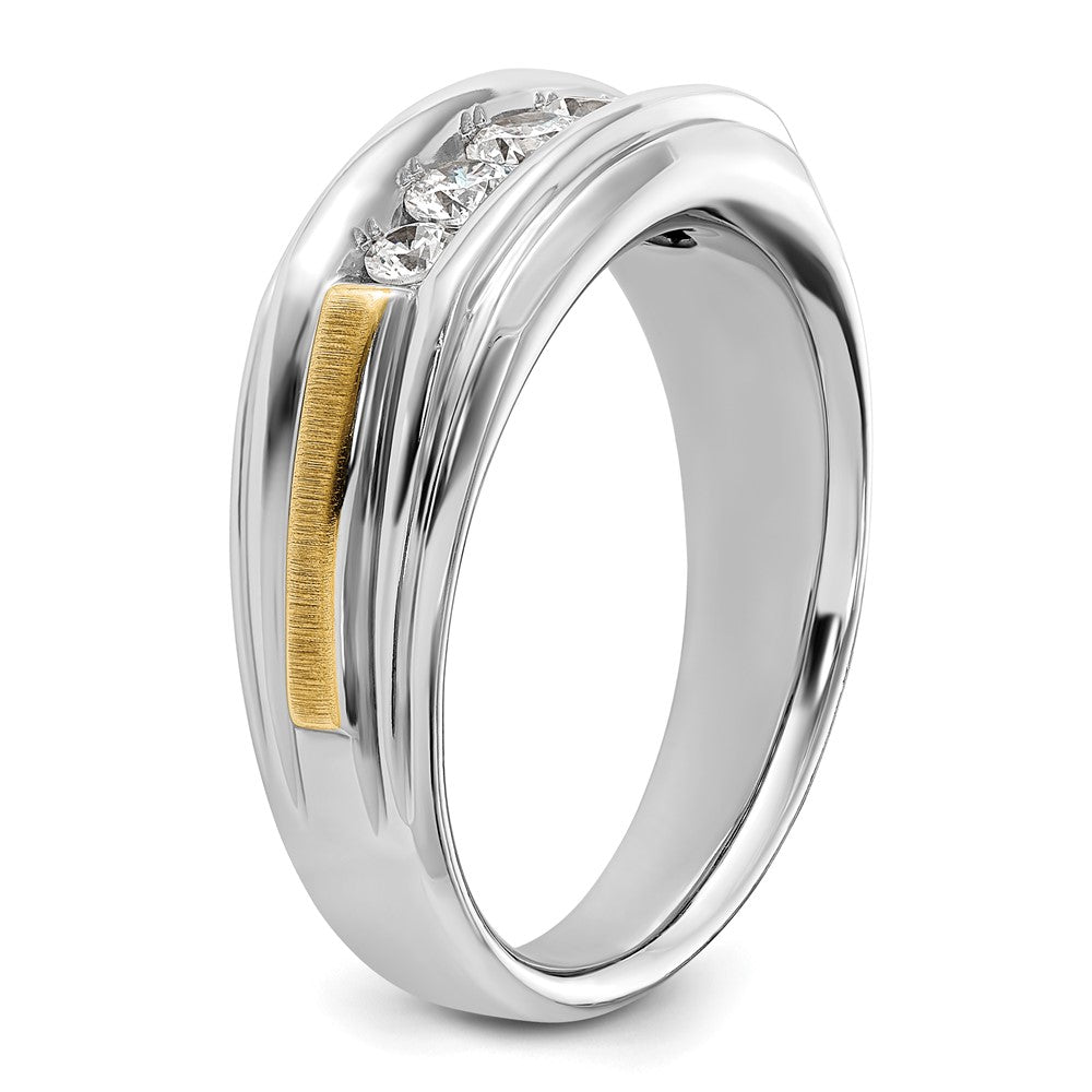 14k Two-tone Two Tone 1/2 Ct. Lab Grown Diamond VS/SI+ G+ Polished Satin and Grooved Five Stone Men's Ring