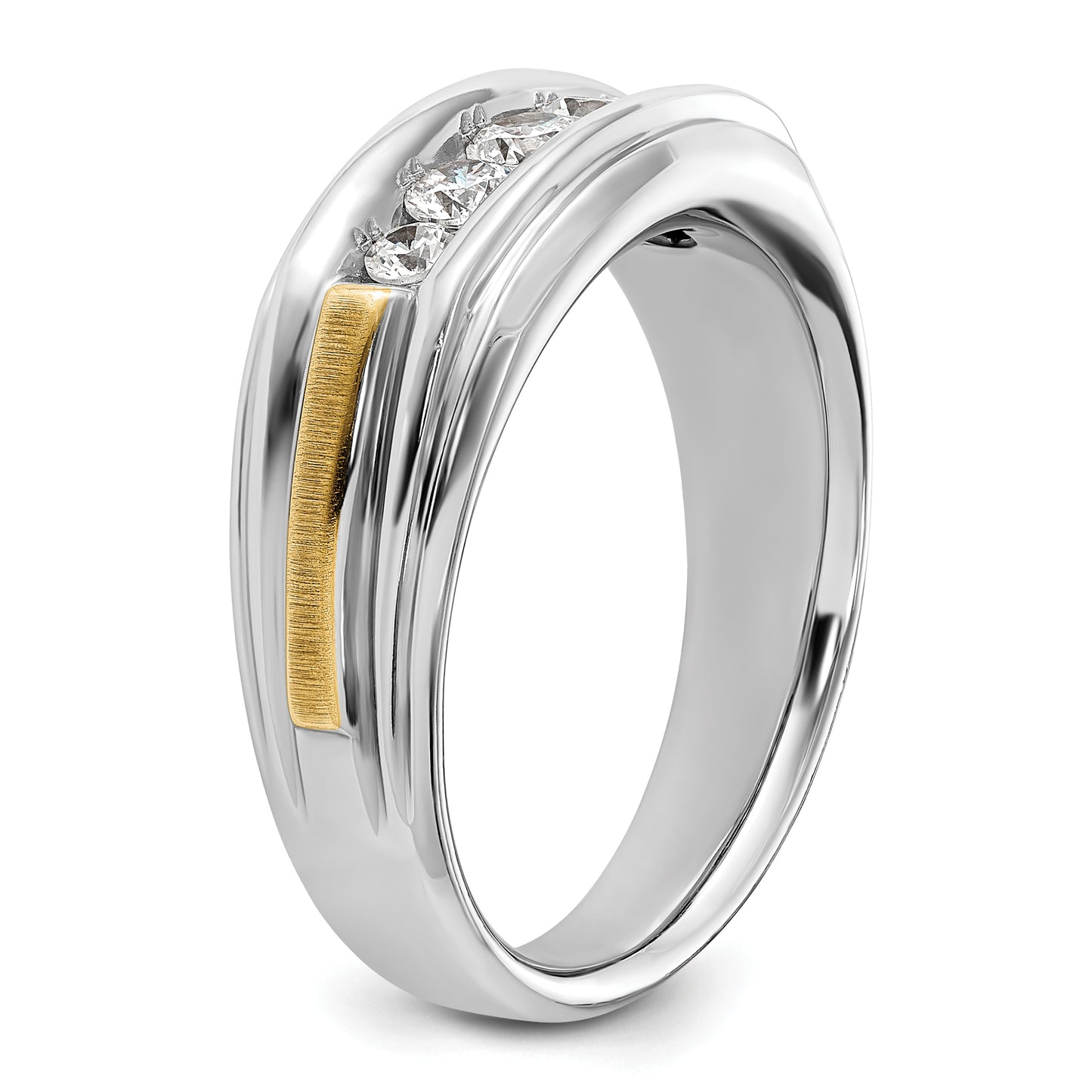 14k Two-tone Two Tone 1/2 Ct. Lab Grown Diamond VS/SI+ G+ Polished Satin and Grooved Five Stone Men's Ring