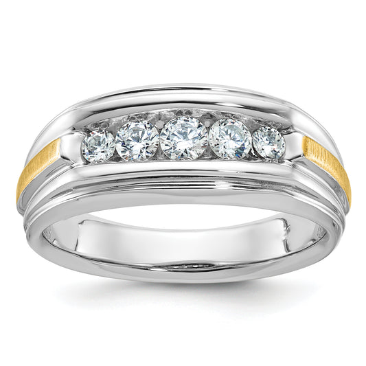 14k Two-tone Two Tone 1/2 Ct. Lab Grown Diamond VS/SI+ G+ Polished Satin and Grooved Five Stone Men's Ring