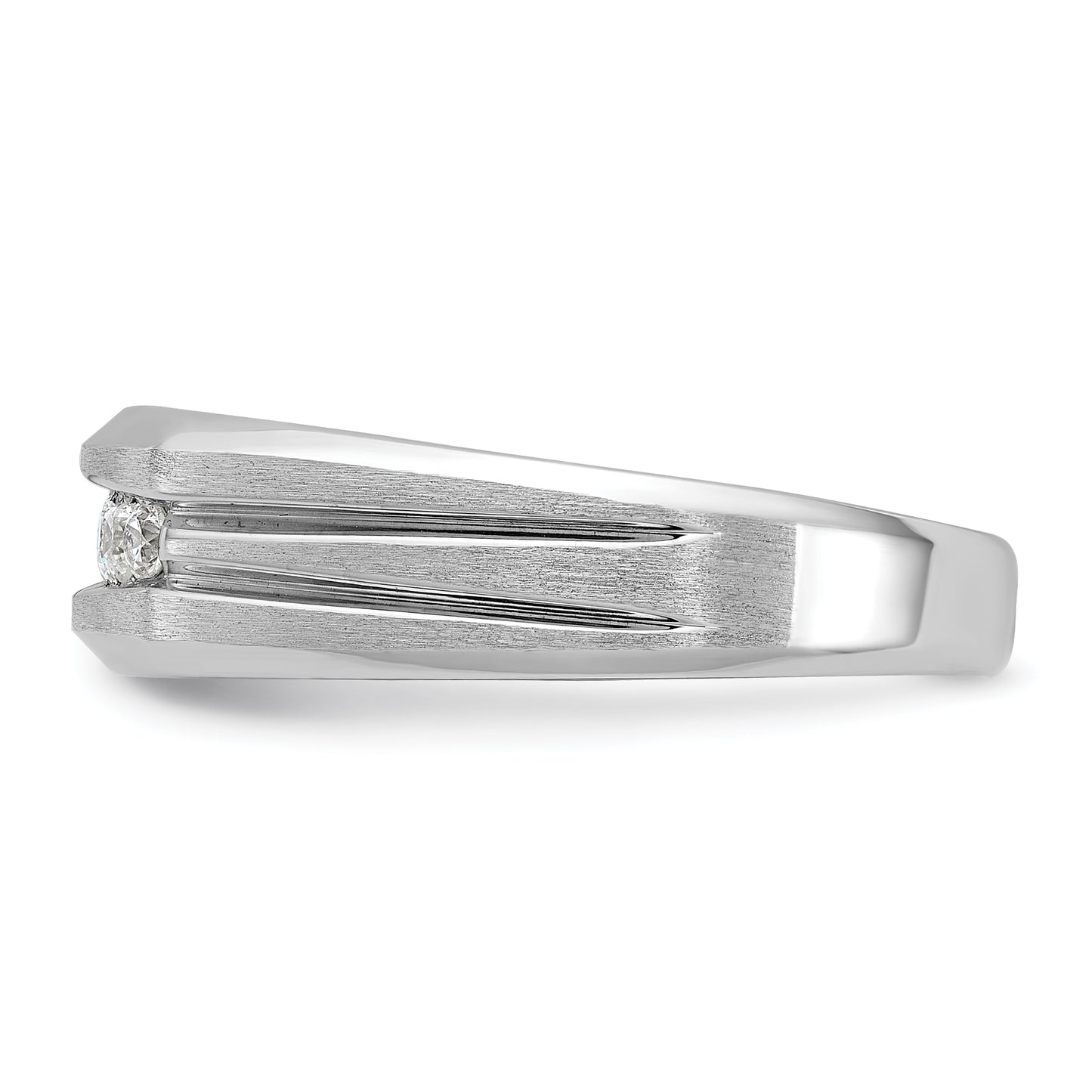 14k White Gold 1/4 Ct. Lab Grown Diamond VS/SI+ G+ Polished Satin and Grooved Five Stone Men's Ring