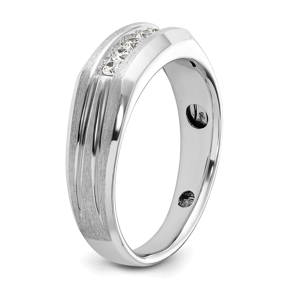 10k White Gold 1/4 Ct. Lab Grown Diamond VS/SI+ G+ Polished Satin and Grooved Five Stone Men's Ring